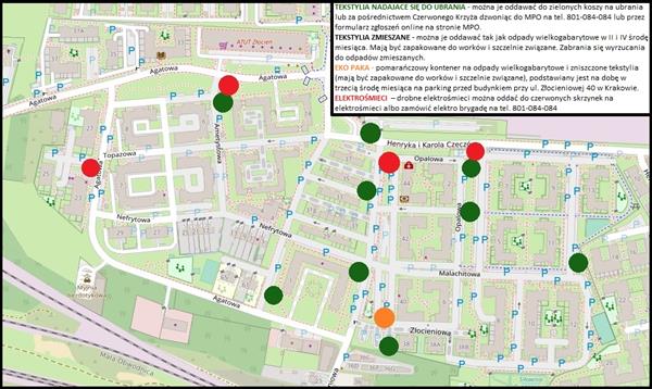 Mapa z pojemnikami na odpady